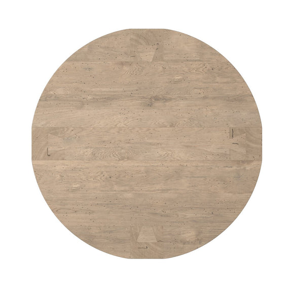 Abaso Round Coffee Table - Whitewash Rustic Wormwood Oak