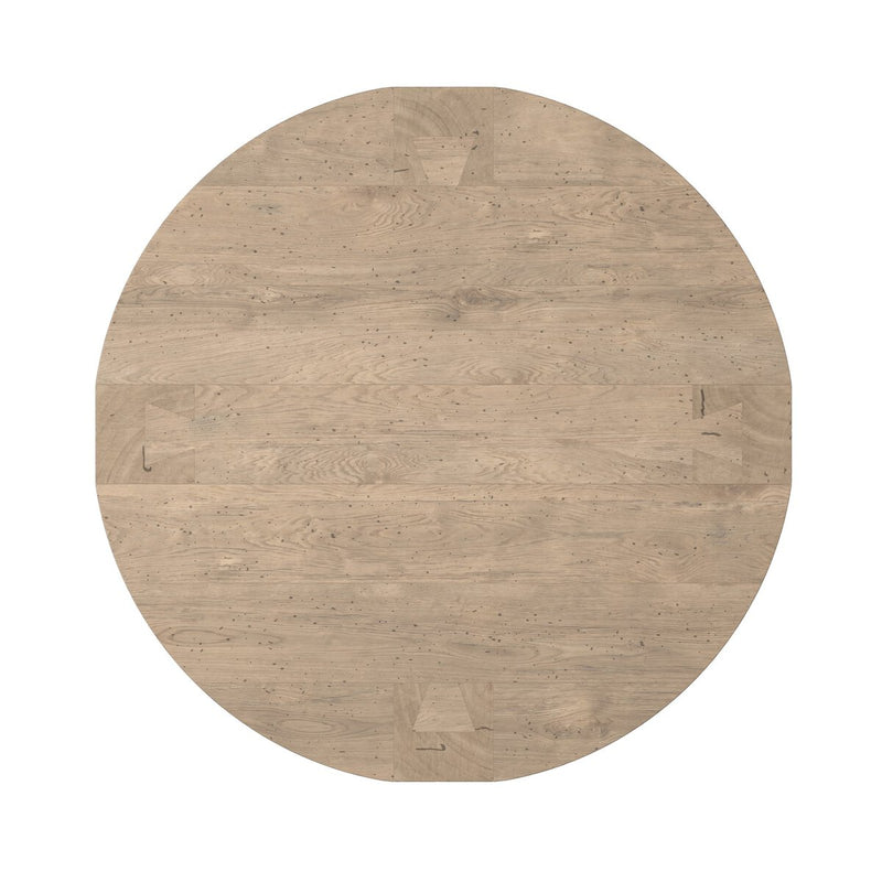 Abaso Round Coffee Table - Whitewash Rustic Wormwood Oak