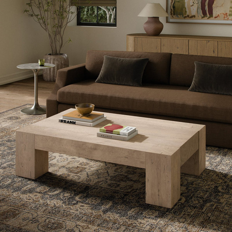 Abaso Rectangular Coffee Table - Whitewash Rustic Wormwood Oak