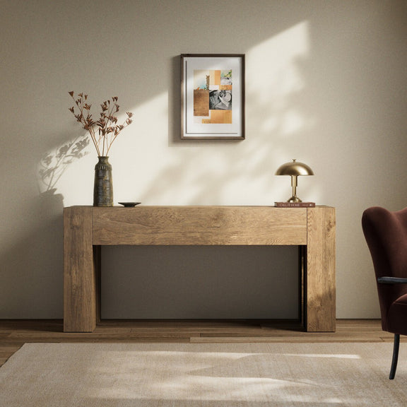 Abaso Console Table - Rustic Wormwood Oak