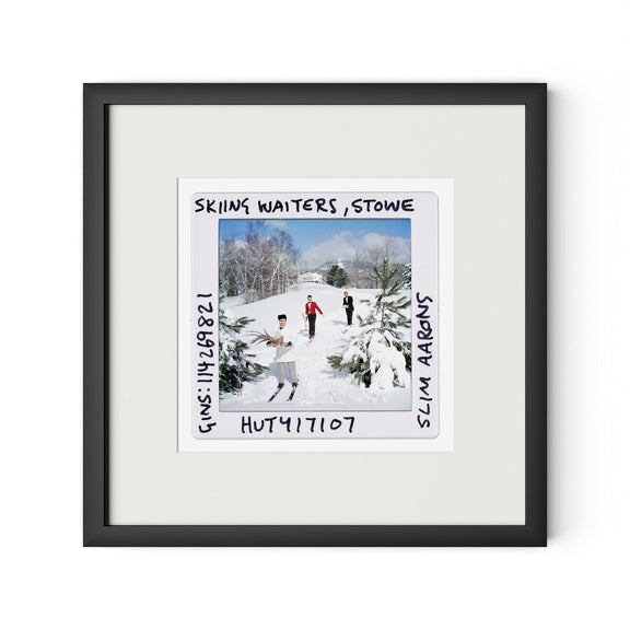 Skiing Waiters Slide by Slim Aarons - 18"X18"