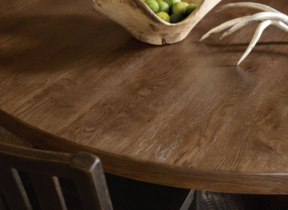 Driftwood 72in Round Dining Table - Worn Saddle
