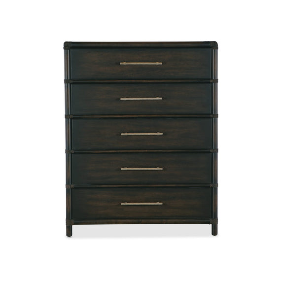 Retreat Pole Rattan Five-Drawer Chest - Black Sand