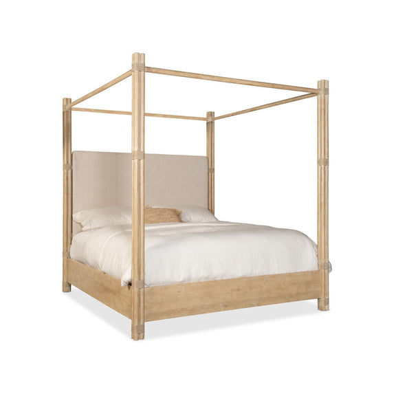 Retreat Pole Rattan Upholstered Poster Bed withCanopy - Dune