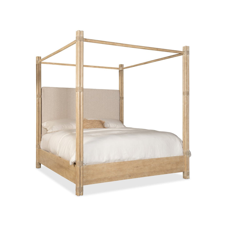 Retreat Pole Rattan Upholstered Poster Bed withCanopy - Dune
