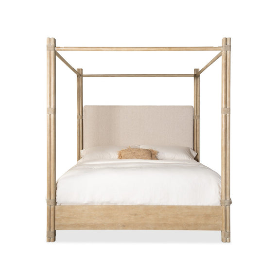 Retreat Pole Rattan Upholstered Poster Bed withCanopy - Dune