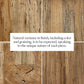 Close-up of rustic oak wood panels with natural graining and color variations, showcasing the unique character of Abaso Accent Bench material. Text overlay describes expected natural variance in finish.