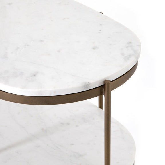 Felix Oval Nightstand - Polished White Marble