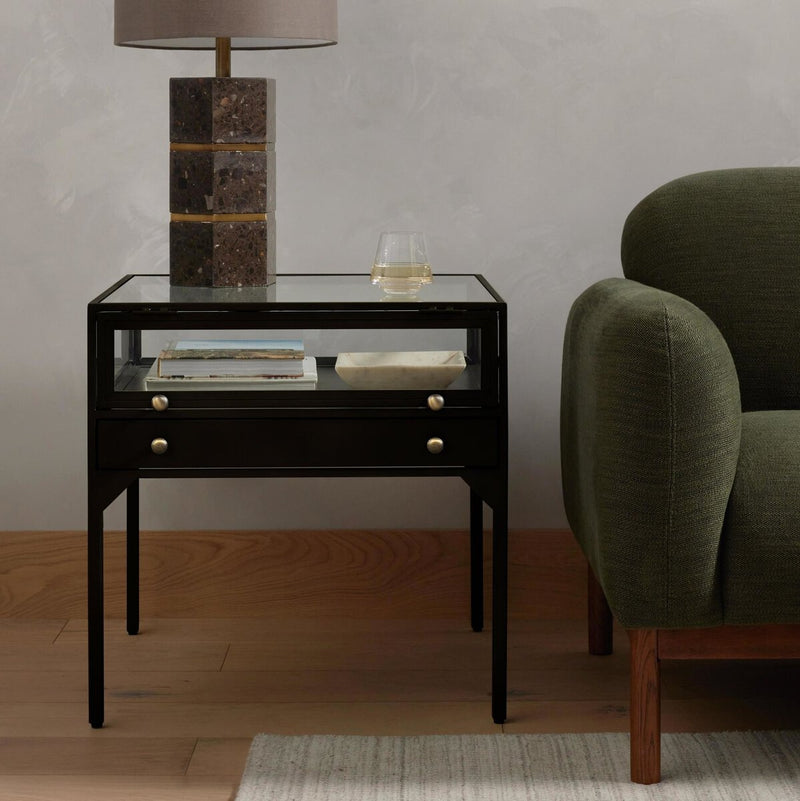 Shadow Box End Table - Tempered Glass