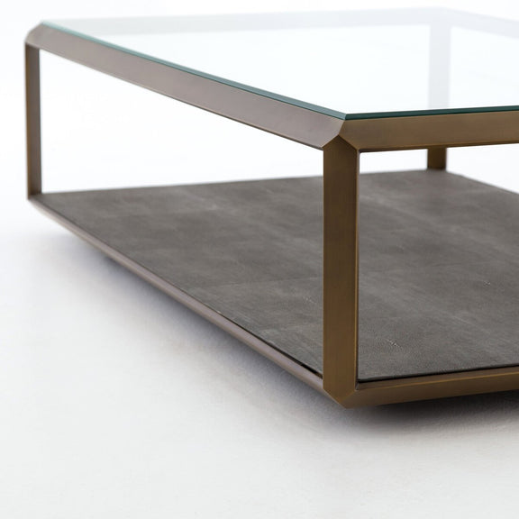 Shagreen Shadow Box Coffee Table - Brass